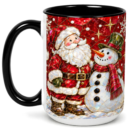 #pl[15oz|Black] Santa and Snowman Coffee Mug, Mosaic Christmas Holiday Mug, Ceramic Cup