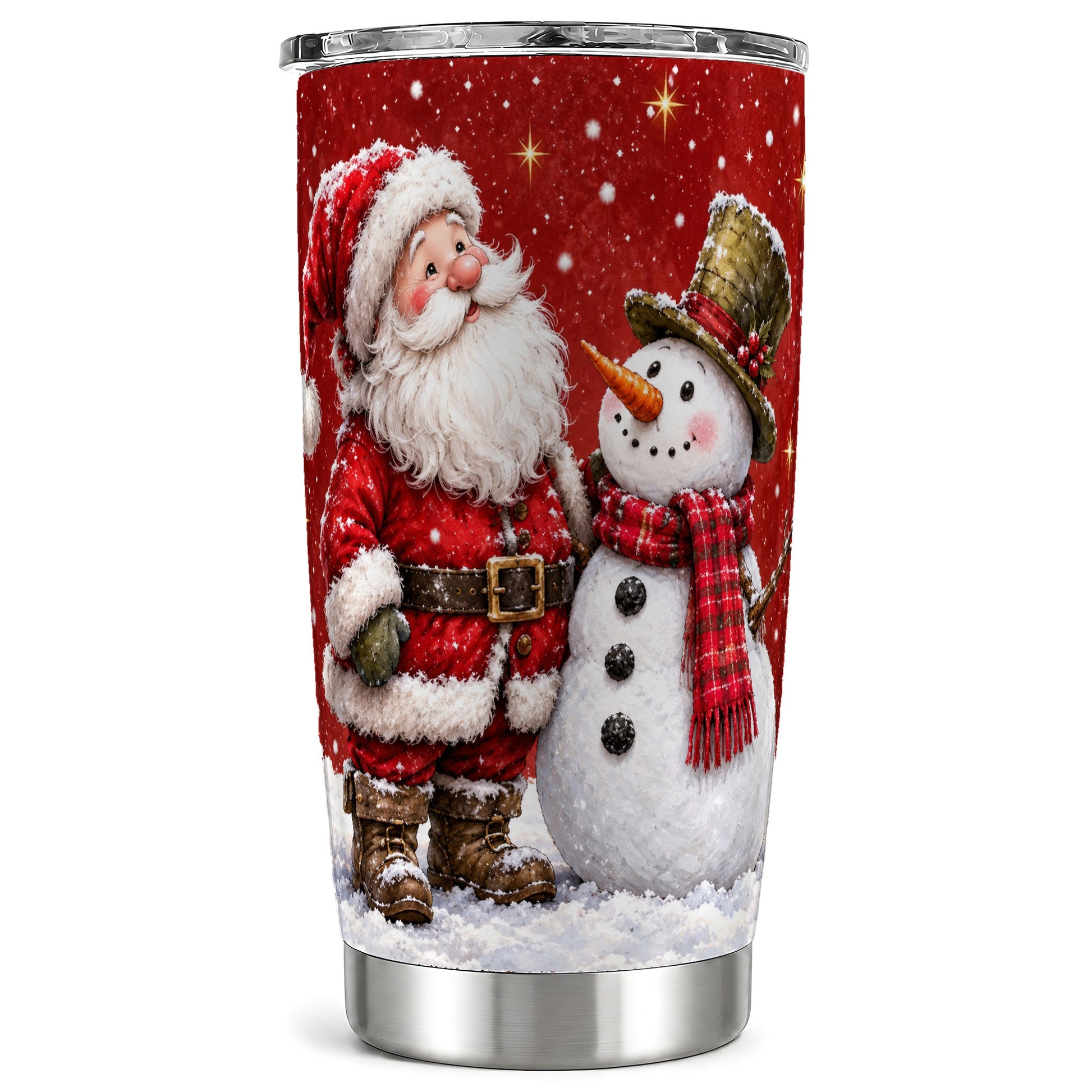 Santa Snowman Tumbler 20oz, Winter Tumbler, Stainless Steel Travel Cup