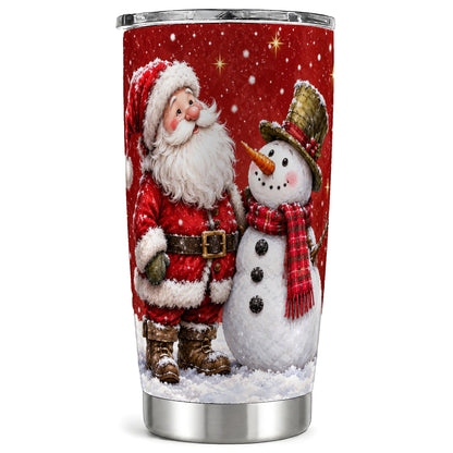 Santa Snowman Tumbler 20oz, Winter Tumbler, Stainless Steel Travel Cup