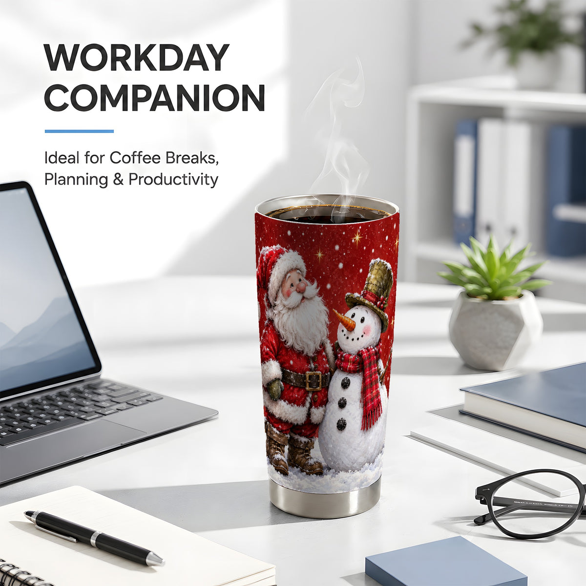 #pl[20oz|Steel] Santa Snowman Tumbler 20oz, Winter Tumbler, Stainless Steel Travel Cup
