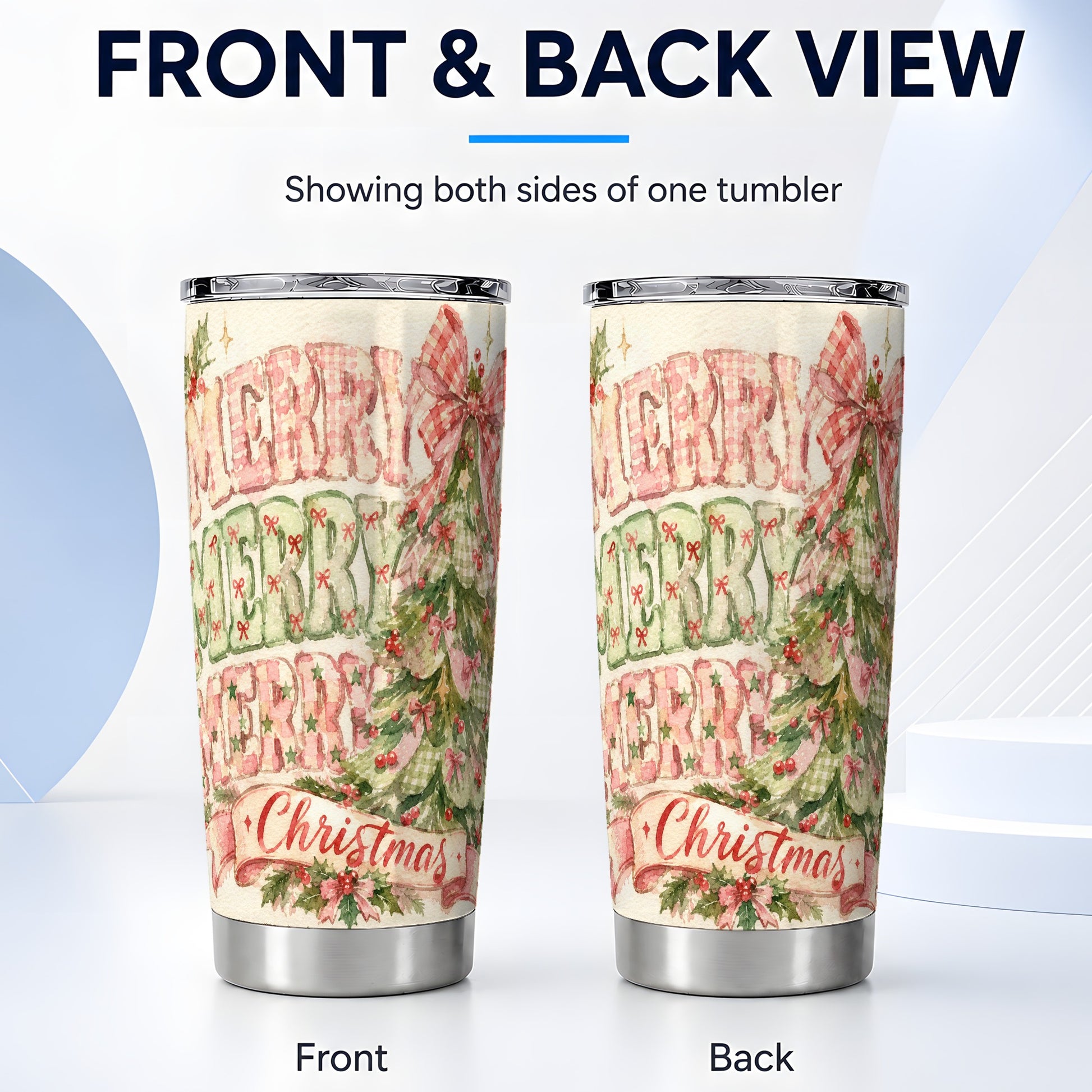 #pl[20oz|Steel] Pink Gingham Tree Tumbler 20oz, Holiday Tumbler, Stainless Steel Travel Cup