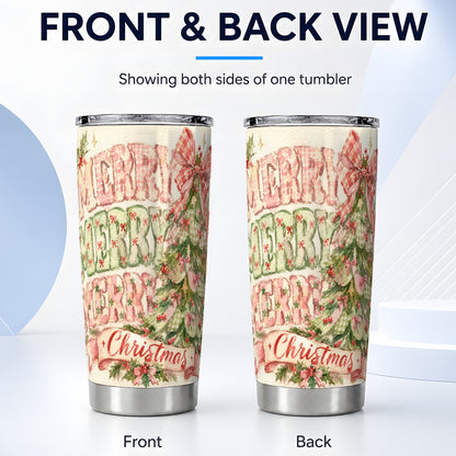 #pl[20oz|Steel] Pink Gingham Tree Tumbler 20oz, Holiday Tumbler, Stainless Steel Travel Cup