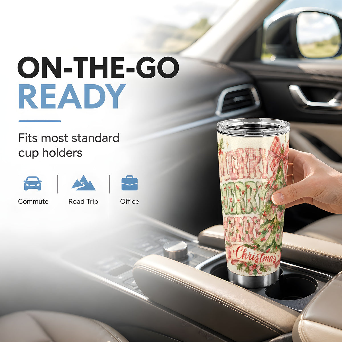 #pl[20oz|Steel] Pink Gingham Tree Tumbler 20oz, Holiday Tumbler, Stainless Steel Travel Cup