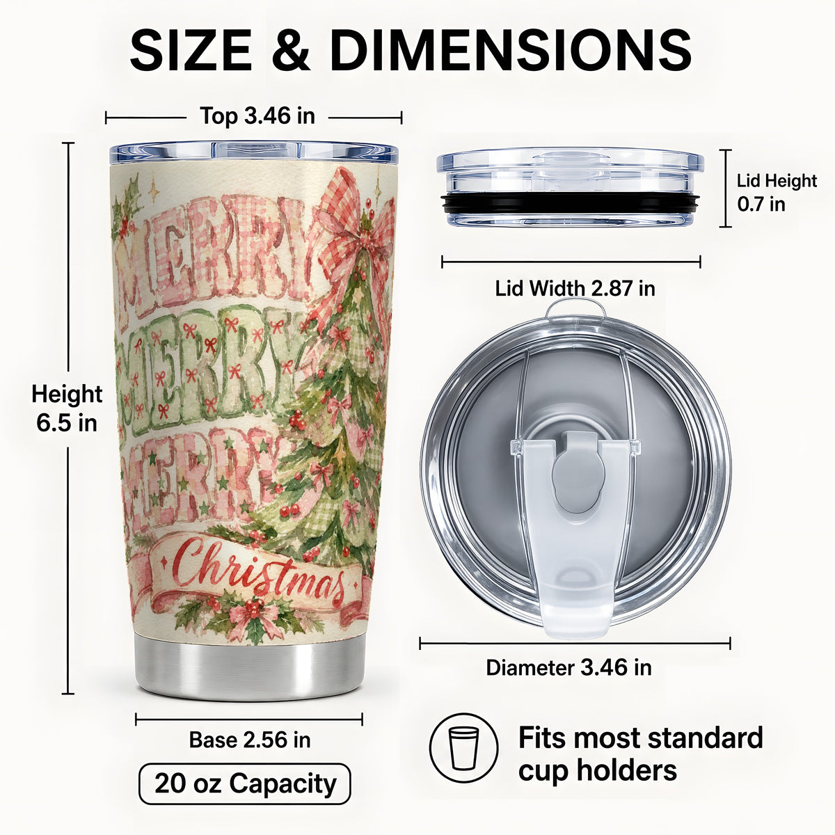 #pl[20oz|Steel] Pink Gingham Tree Tumbler 20oz, Holiday Tumbler, Stainless Steel Travel Cup