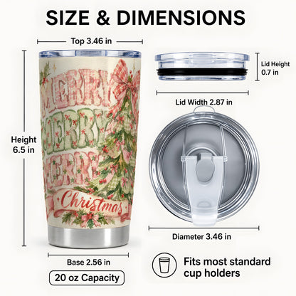 #pl[20oz|Steel] Pink Gingham Tree Tumbler 20oz, Holiday Tumbler, Stainless Steel Travel Cup