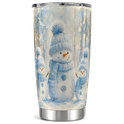 Snowman Family Tumbler 20oz, Winter Tumbler, Stainless Steel Travel Cup