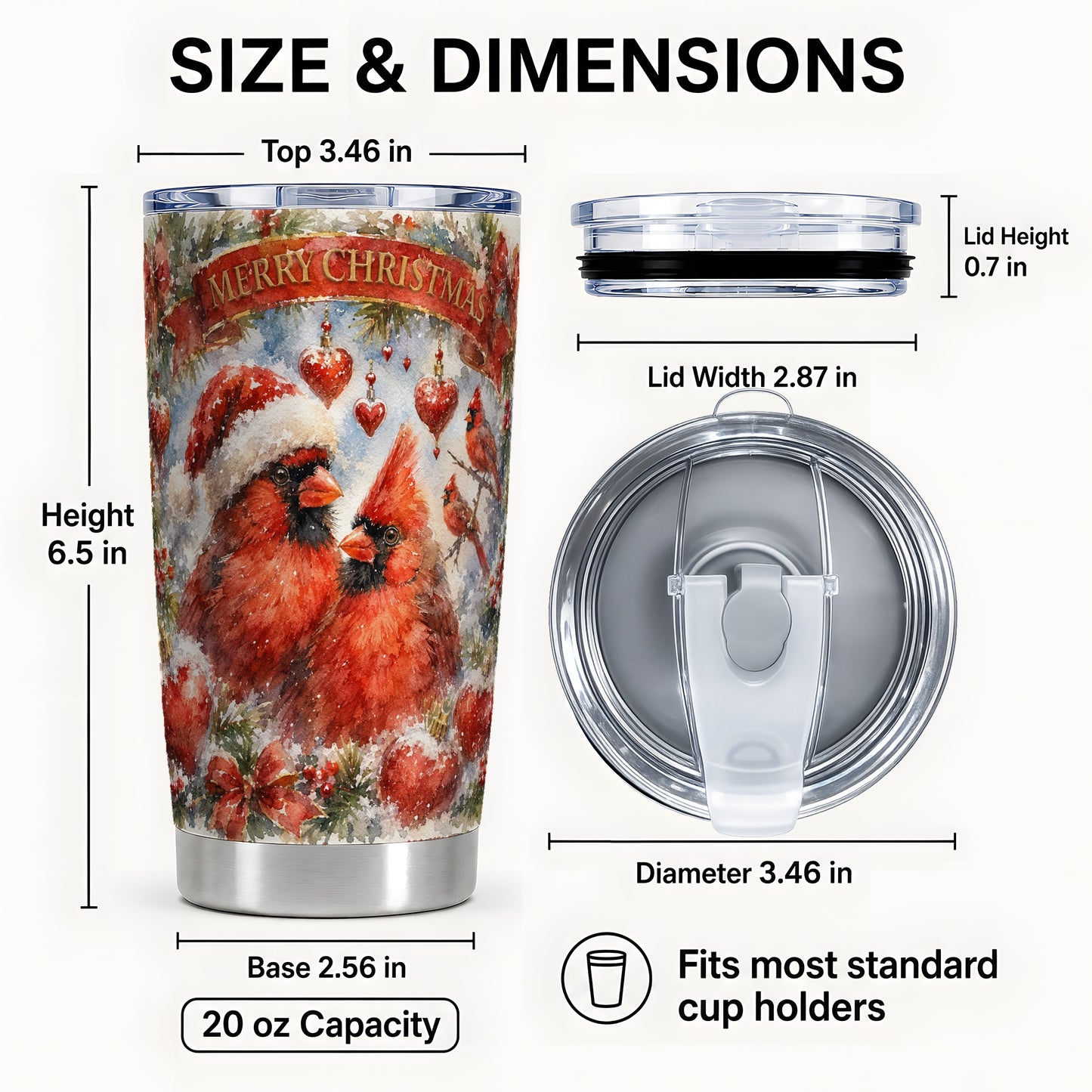 #pl[20oz|Steel] Christmas Cardinals Tumbler 20oz, Bird Tumbler, Stainless Steel Travel Cup