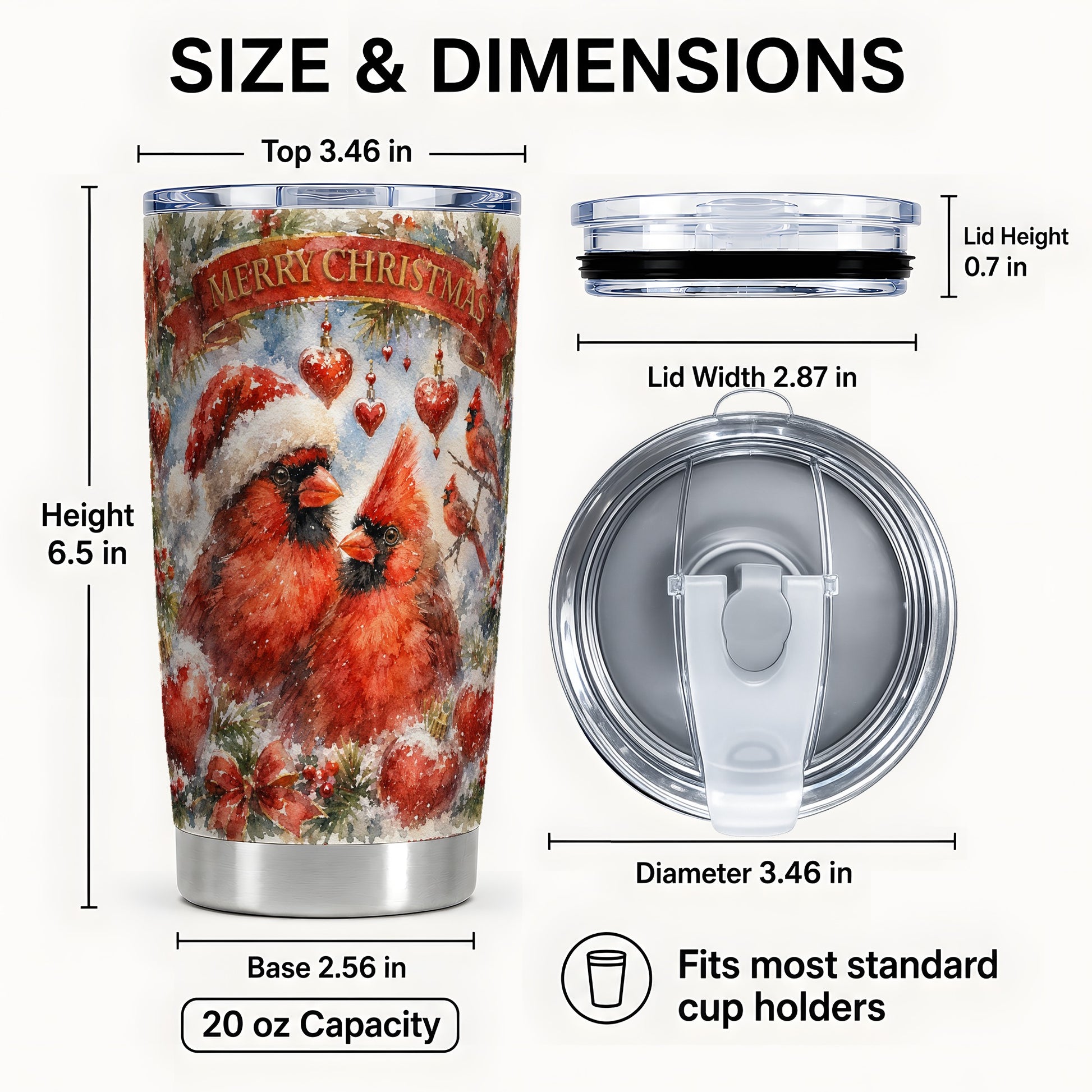 #pl[20oz|Steel] Christmas Cardinals Tumbler 20oz, Bird Tumbler, Stainless Steel Travel Cup