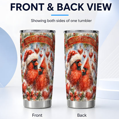 #pl[20oz|Steel] Christmas Cardinals Tumbler 20oz, Bird Tumbler, Stainless Steel Travel Cup