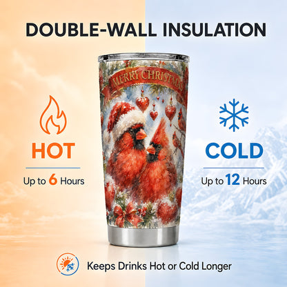 #pl[20oz|Steel] Christmas Cardinals Tumbler 20oz, Bird Tumbler, Stainless Steel Travel Cup