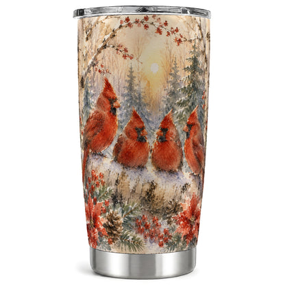 Winter Cardinal Tumbler 20oz, Red Bird Tumbler, Stainless Steel Travel Cup