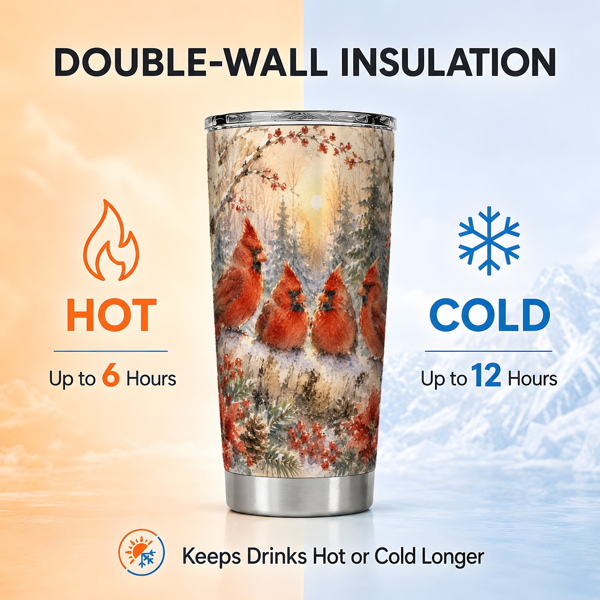 #pl[20oz|Steel] Winter Cardinal Tumbler 20oz, Red Bird Tumbler, Stainless Steel Travel Cup