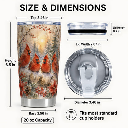 #pl[20oz|Steel] Winter Cardinal Tumbler 20oz, Red Bird Tumbler, Stainless Steel Travel Cup