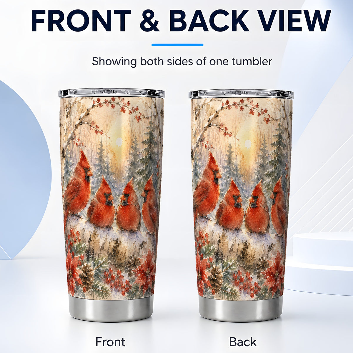 #pl[20oz|Steel] Winter Cardinal Tumbler 20oz, Red Bird Tumbler, Stainless Steel Travel Cup