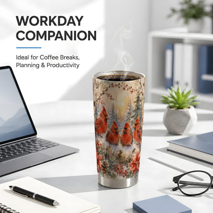 #pl[20oz|Steel] Winter Cardinal Tumbler 20oz, Red Bird Tumbler, Stainless Steel Travel Cup