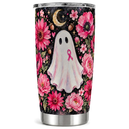 Pink Ghost Tumbler 20oz, Ribbon Tumbler, Stainless Steel Travel Cup