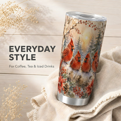 #pl[20oz|Steel] Winter Cardinal Tumbler 20oz, Red Bird Tumbler, Stainless Steel Travel Cup