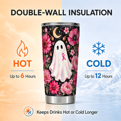 #pl[20oz|Steel] Pink Ghost Tumbler 20oz, Ribbon Tumbler, Stainless Steel Travel Cup