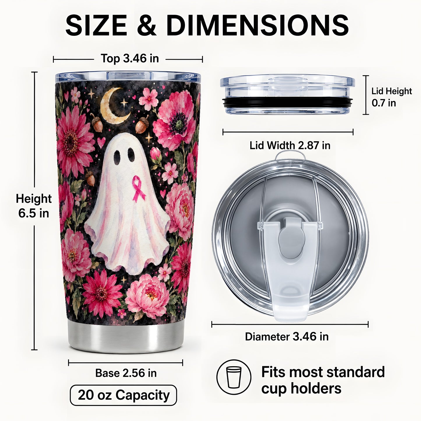 #pl[20oz|Steel] Pink Ghost Tumbler 20oz, Ribbon Tumbler, Stainless Steel Travel Cup