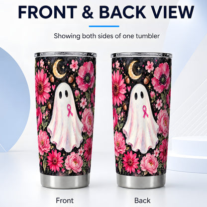 #pl[20oz|Steel] Pink Ghost Tumbler 20oz, Ribbon Tumbler, Stainless Steel Travel Cup