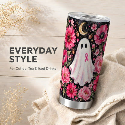 #pl[20oz|Steel] Pink Ghost Tumbler 20oz, Ribbon Tumbler, Stainless Steel Travel Cup