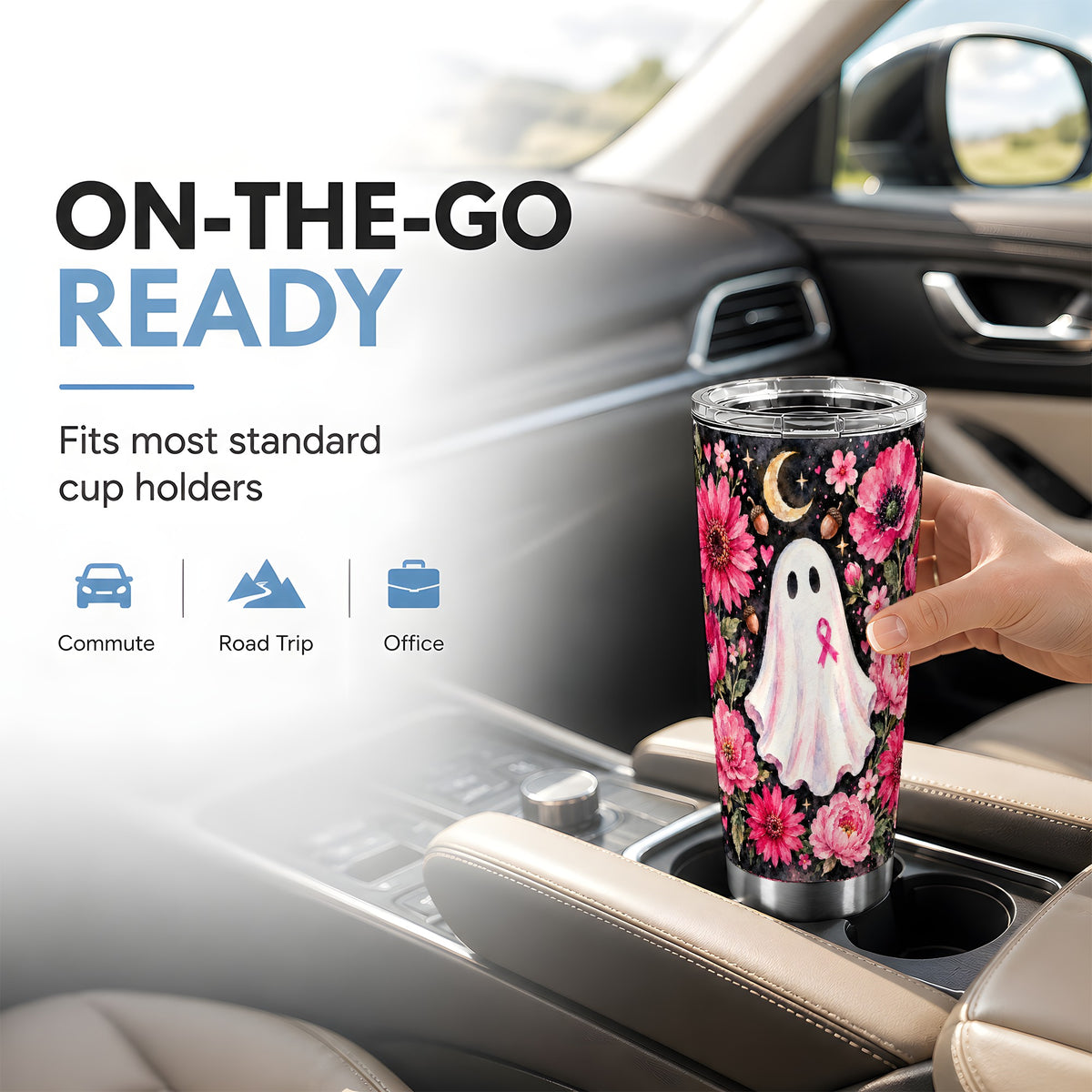 #pl[20oz|Steel] Pink Ghost Tumbler 20oz, Ribbon Tumbler, Stainless Steel Travel Cup