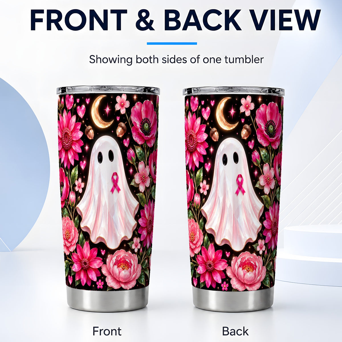#pl[20oz|Steel] Gem Style Ghost Tumbler 20oz, Ribbon Tumbler, Stainless Steel Travel Cup