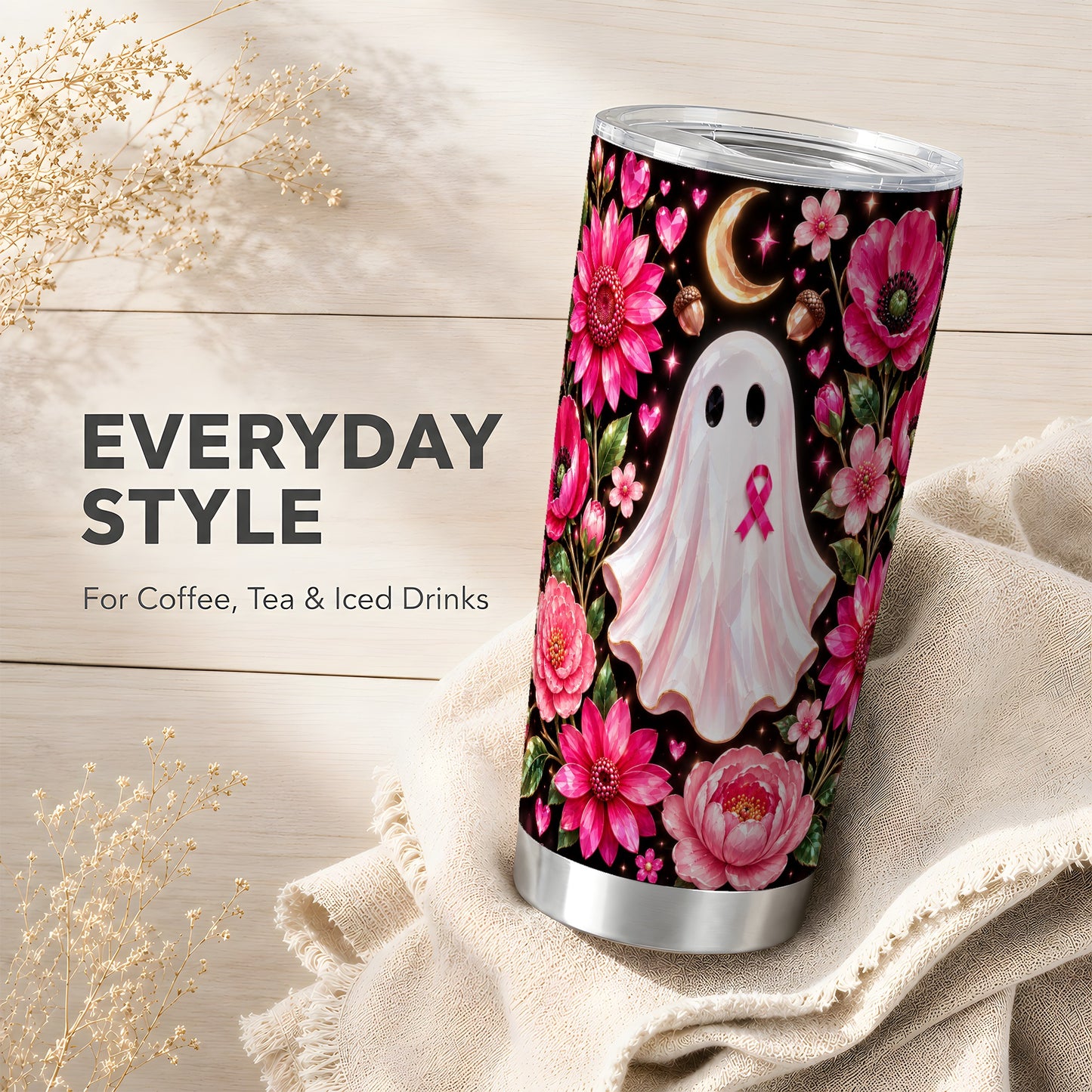 #pl[20oz|Steel] Gem Style Ghost Tumbler 20oz, Ribbon Tumbler, Stainless Steel Travel Cup