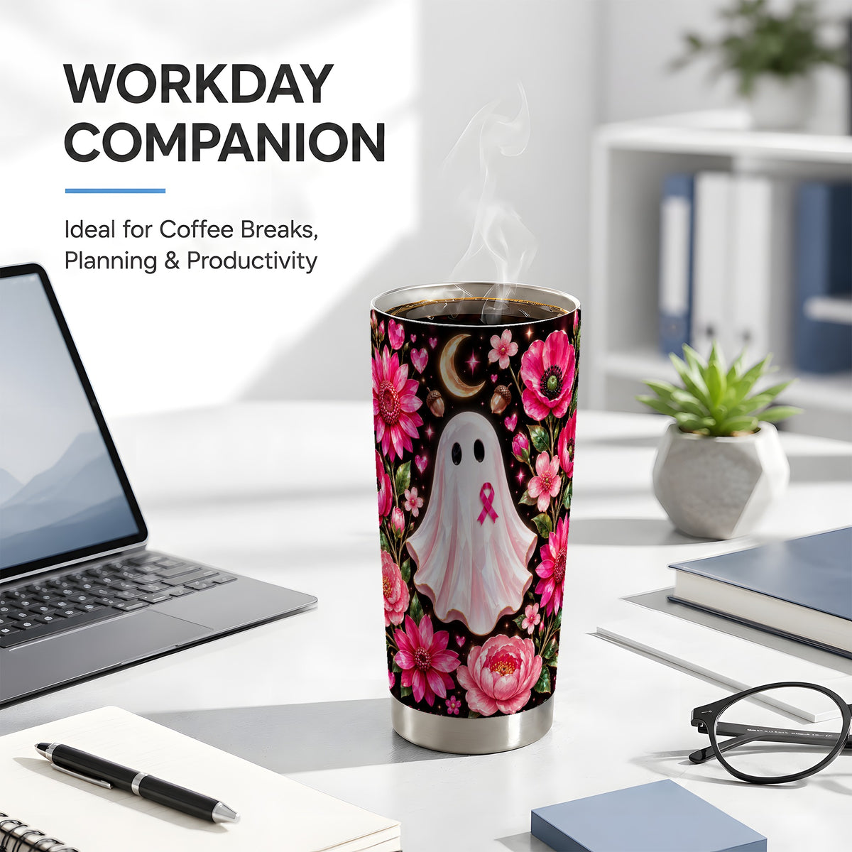 #pl[20oz|Steel] Gem Style Ghost Tumbler 20oz, Ribbon Tumbler, Stainless Steel Travel Cup