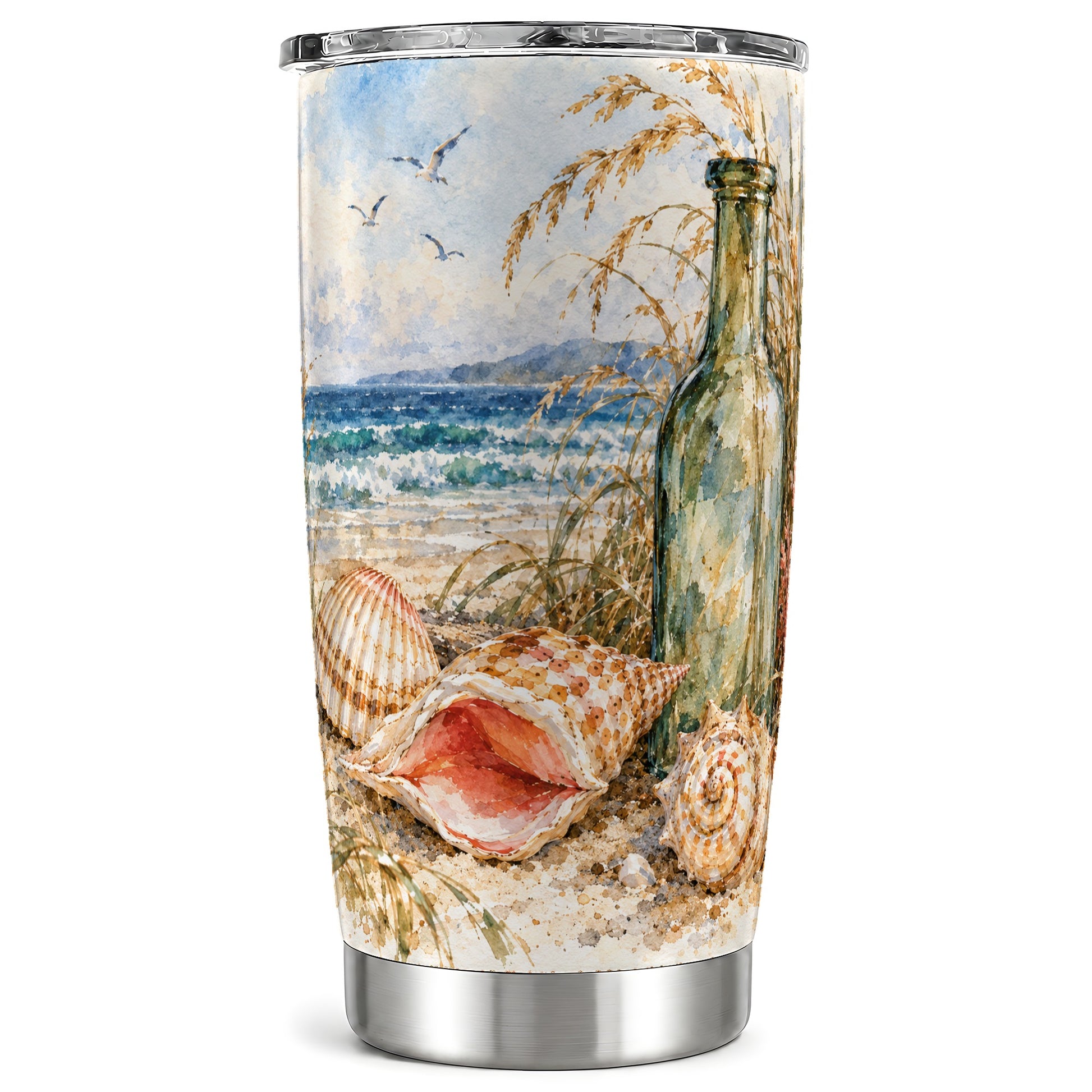 Seashell Tumbler 20oz, Coastal Bottle Tumbler, Stainless Steel Travel Cup