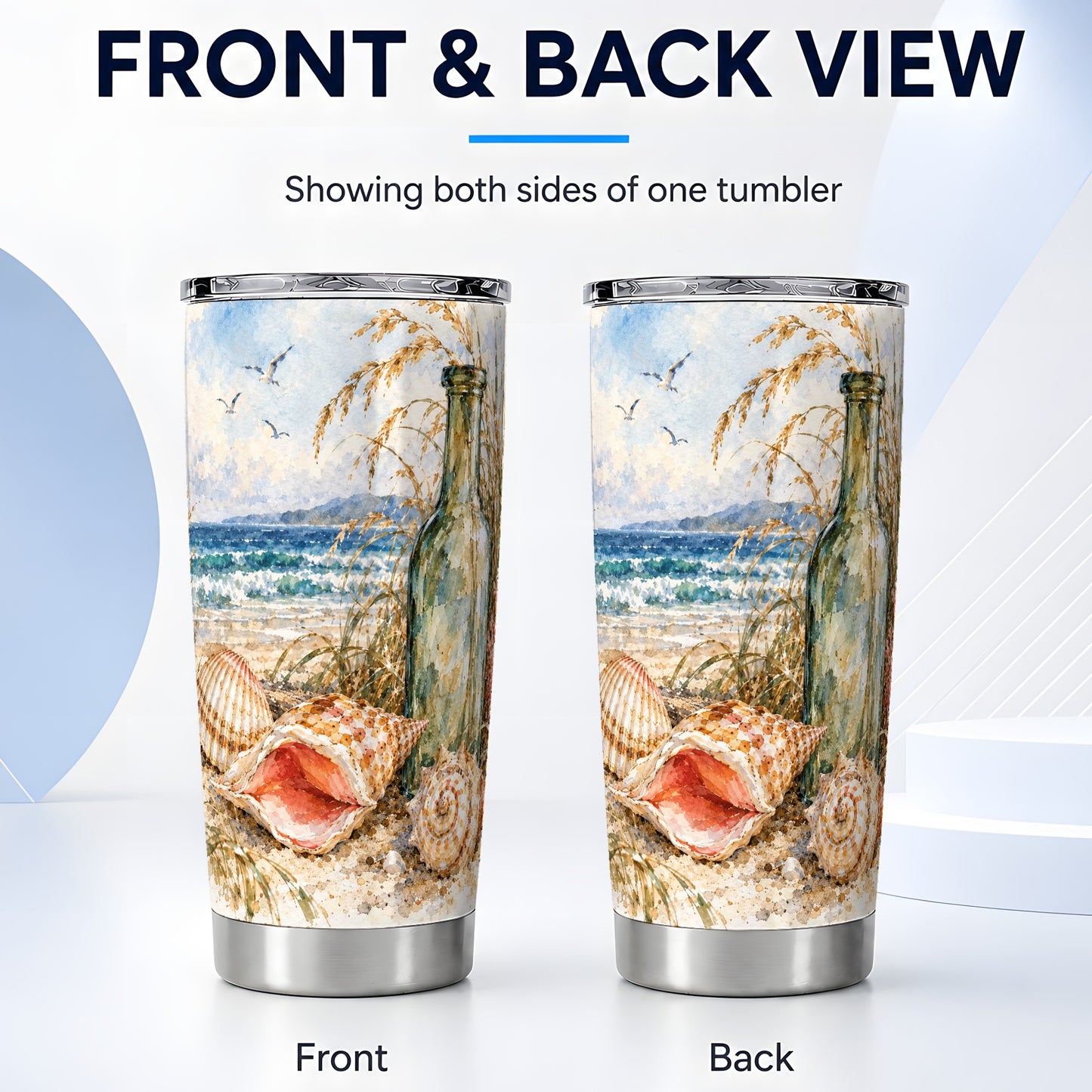 #pl[20oz|Steel] Seashell Tumbler 20oz, Coastal Bottle Tumbler, Stainless Steel Travel Cup