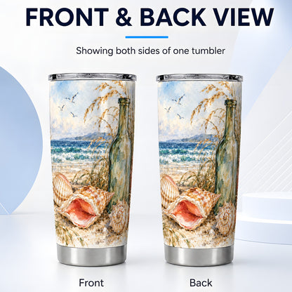 #pl[20oz|Steel] Seashell Tumbler 20oz, Coastal Bottle Tumbler, Stainless Steel Travel Cup