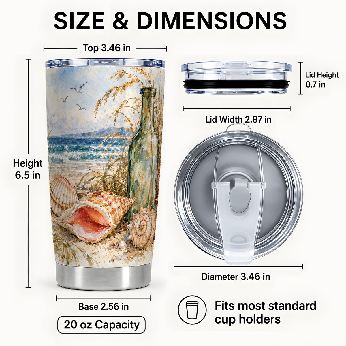 #pl[20oz|Steel] Seashell Tumbler 20oz, Coastal Bottle Tumbler, Stainless Steel Travel Cup