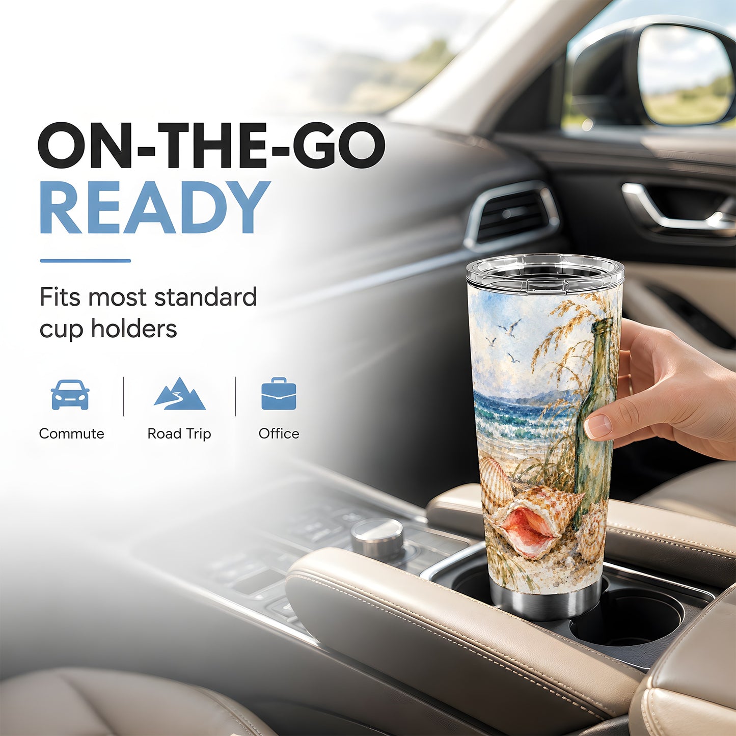 #pl[20oz|Steel] Seashell Tumbler 20oz, Coastal Bottle Tumbler, Stainless Steel Travel Cup