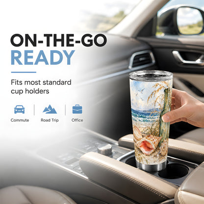 #pl[20oz|Steel] Seashell Tumbler 20oz, Coastal Bottle Tumbler, Stainless Steel Travel Cup