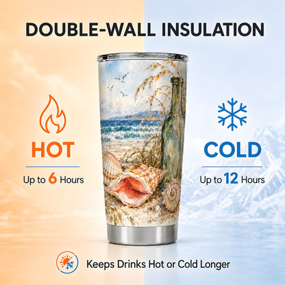 #pl[20oz|Steel] Seashell Tumbler 20oz, Coastal Bottle Tumbler, Stainless Steel Travel Cup