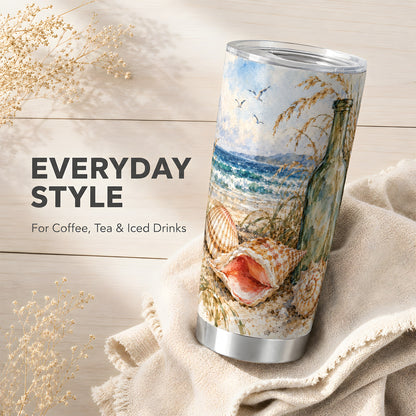 #pl[20oz|Steel] Seashell Tumbler 20oz, Coastal Bottle Tumbler, Stainless Steel Travel Cup