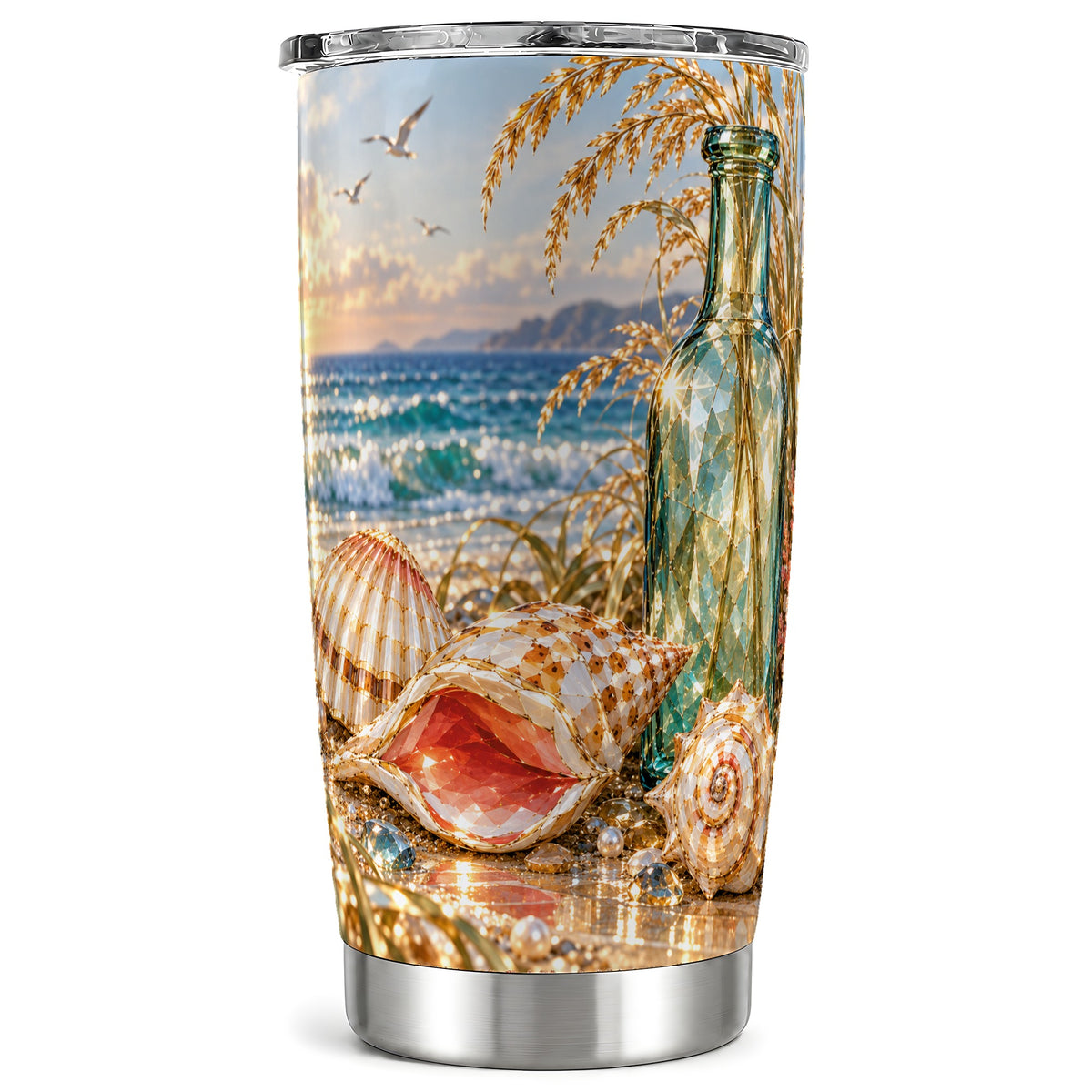 Gem Style Seashell Tumbler 20oz, Beach Tumbler, Stainless Steel Travel Cup