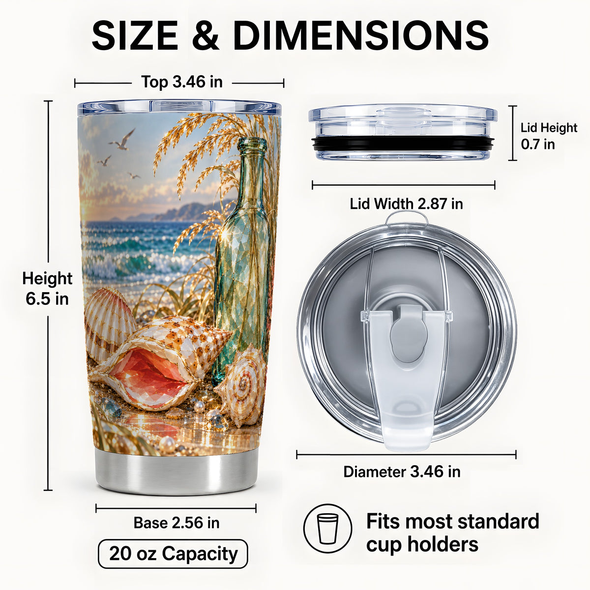 #pl[20oz|Steel] Gem Style Seashell Tumbler 20oz, Beach Tumbler, Stainless Steel Travel Cup