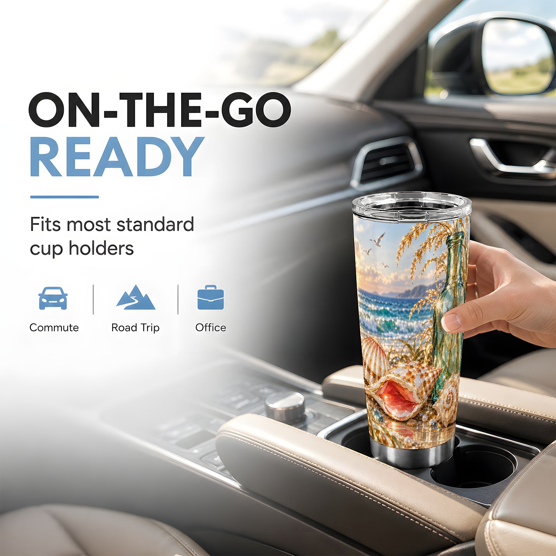 #pl[20oz|Steel] Gem Style Seashell Tumbler 20oz, Beach Tumbler, Stainless Steel Travel Cup