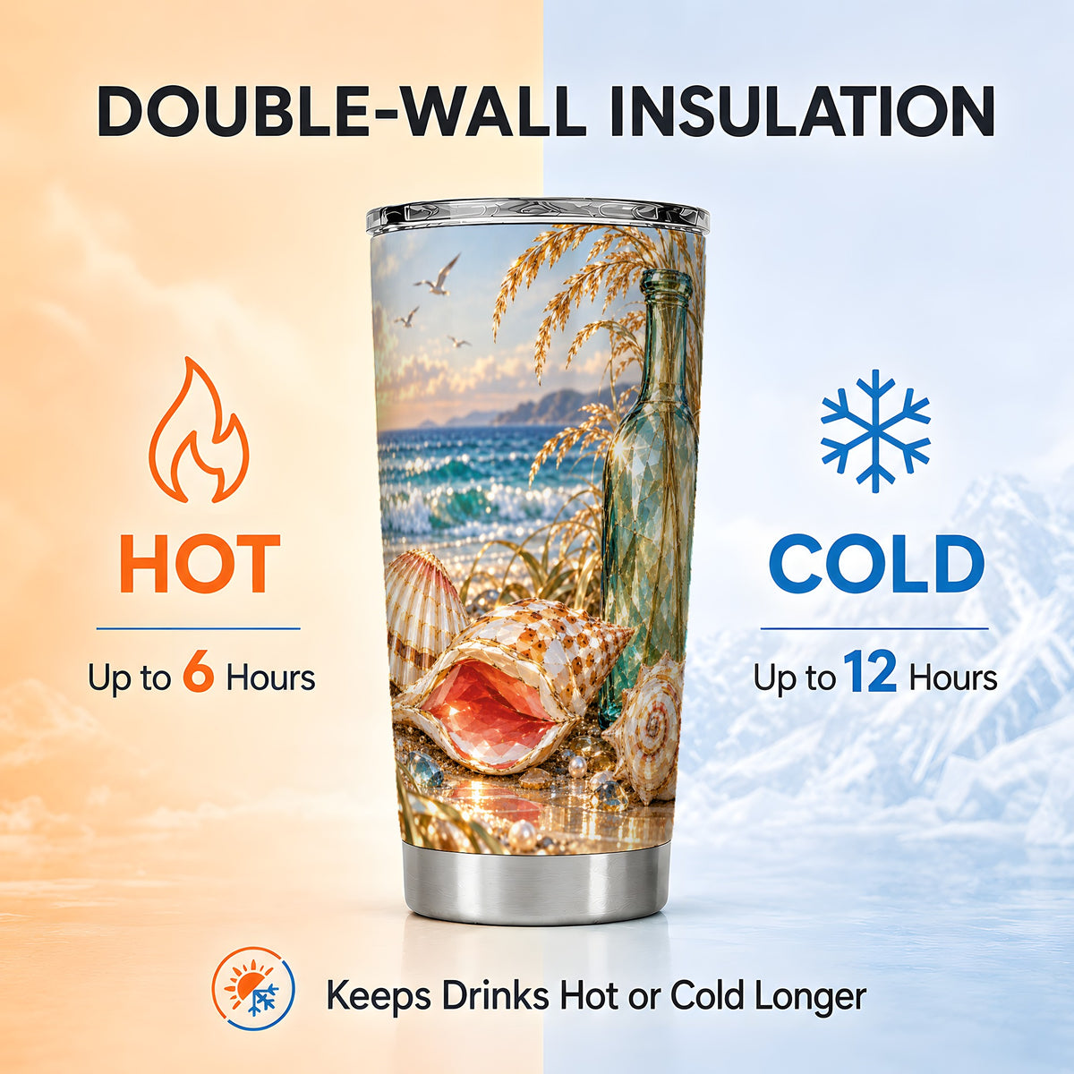 #pl[20oz|Steel] Gem Style Seashell Tumbler 20oz, Beach Tumbler, Stainless Steel Travel Cup