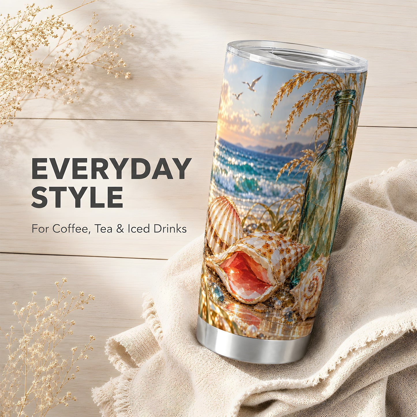 #pl[20oz|Steel] Gem Style Seashell Tumbler 20oz, Beach Tumbler, Stainless Steel Travel Cup