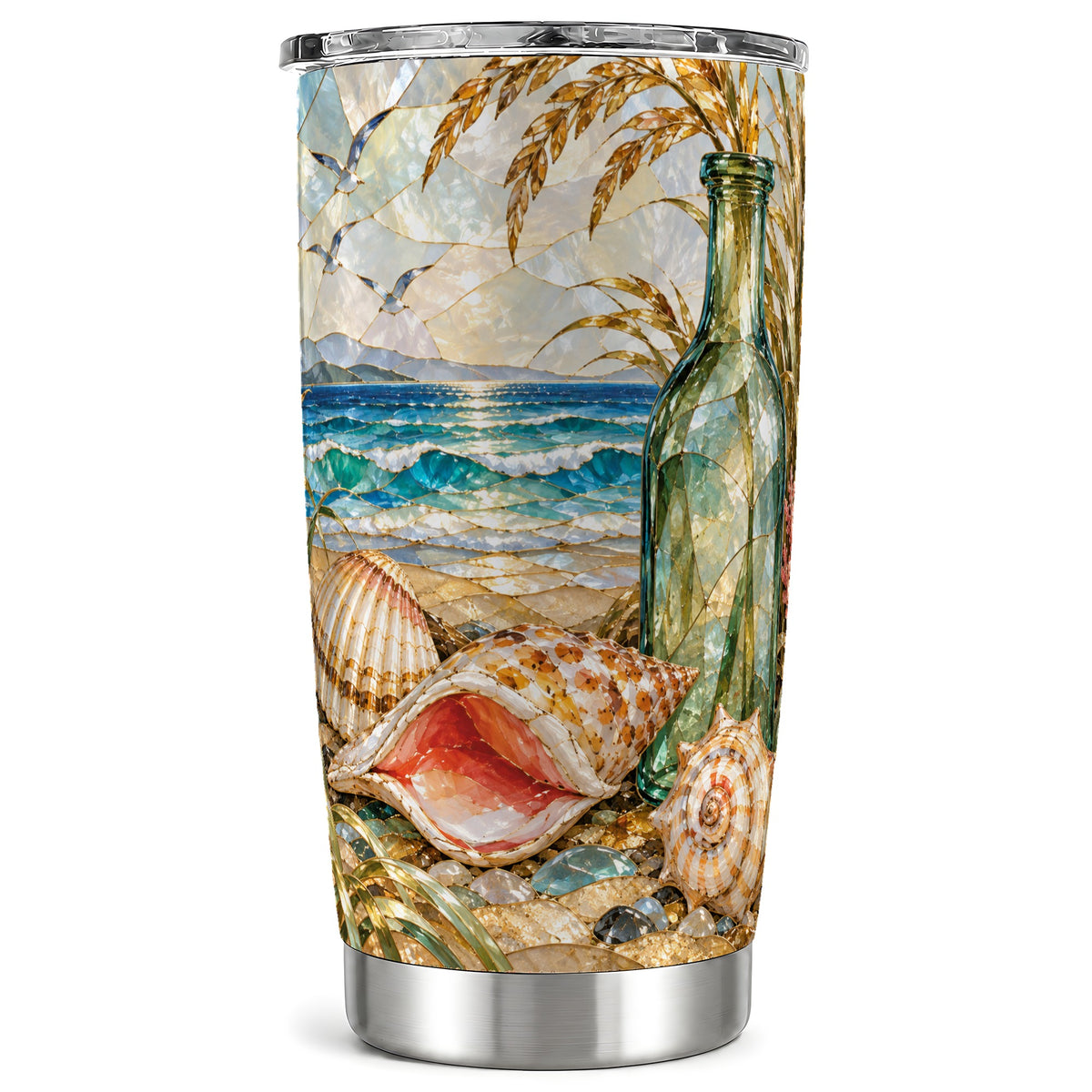 Coastal Seashell Tumbler 20oz, Ocean Tumbler, Stainless Steel Travel Cup