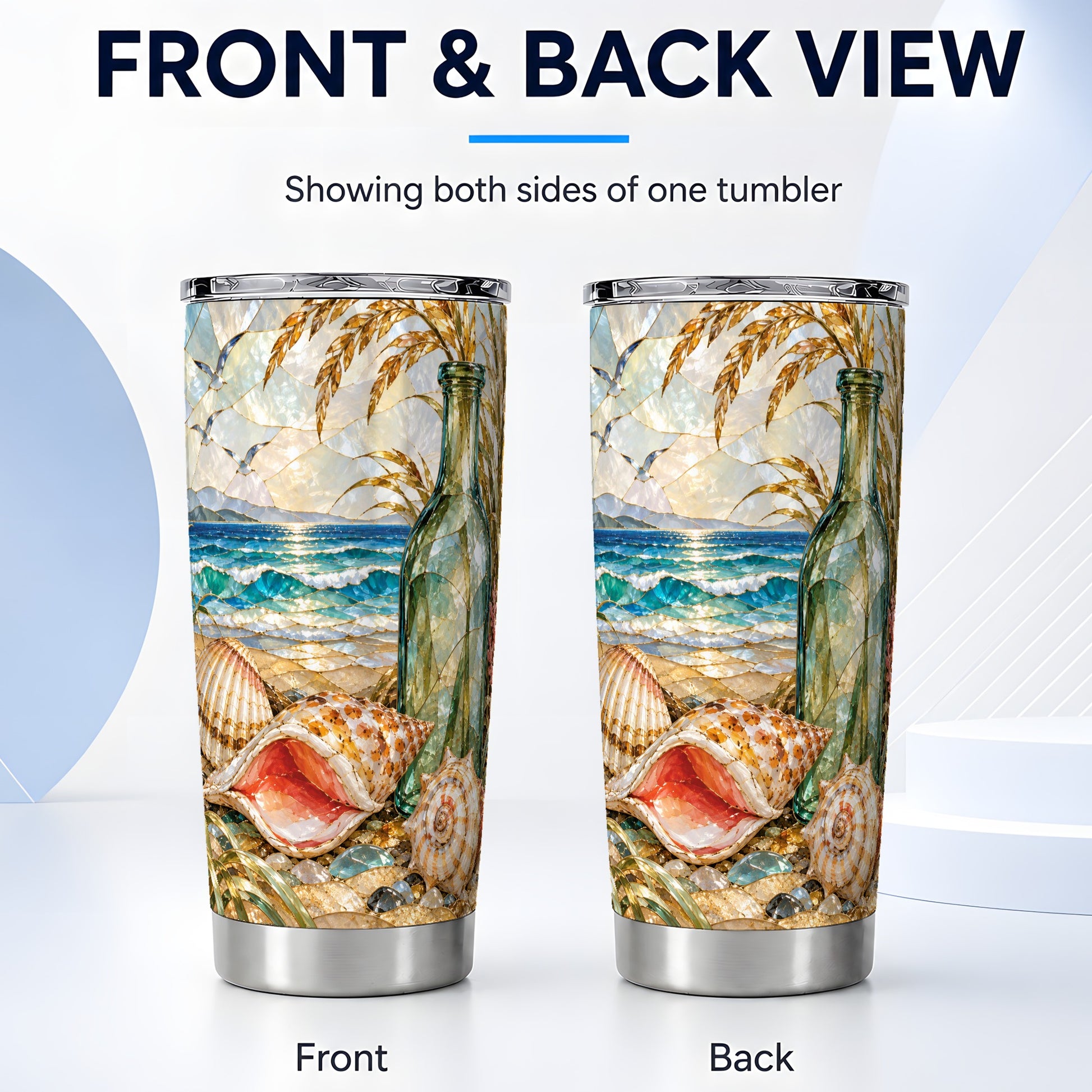 #pl[20oz|Steel] Coastal Seashell Tumbler 20oz, Ocean Tumbler, Stainless Steel Travel Cup