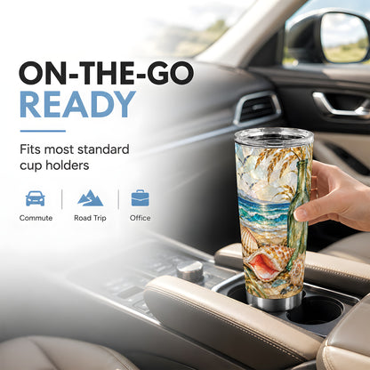#pl[20oz|Steel] Coastal Seashell Tumbler 20oz, Ocean Tumbler, Stainless Steel Travel Cup