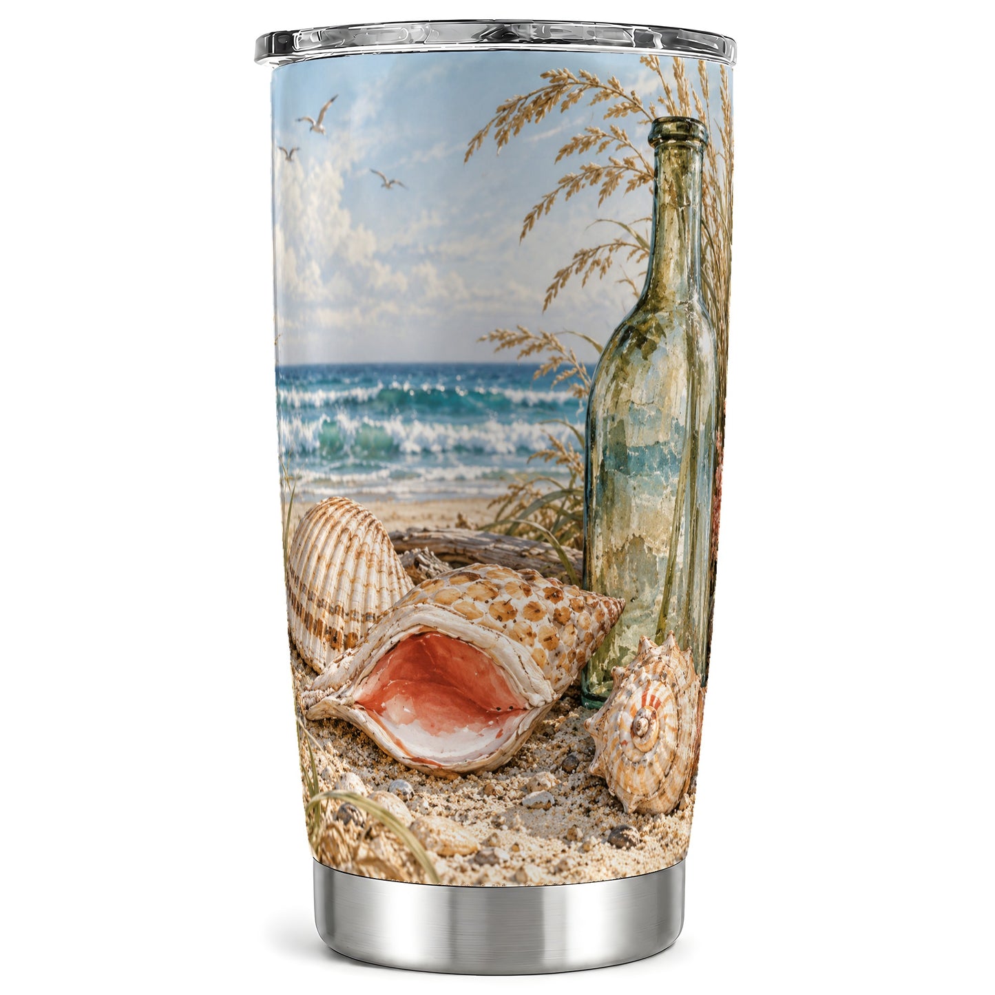Beach Seashell Tumbler 20oz, Coastal Tumbler, Stainless Steel Travel Cup