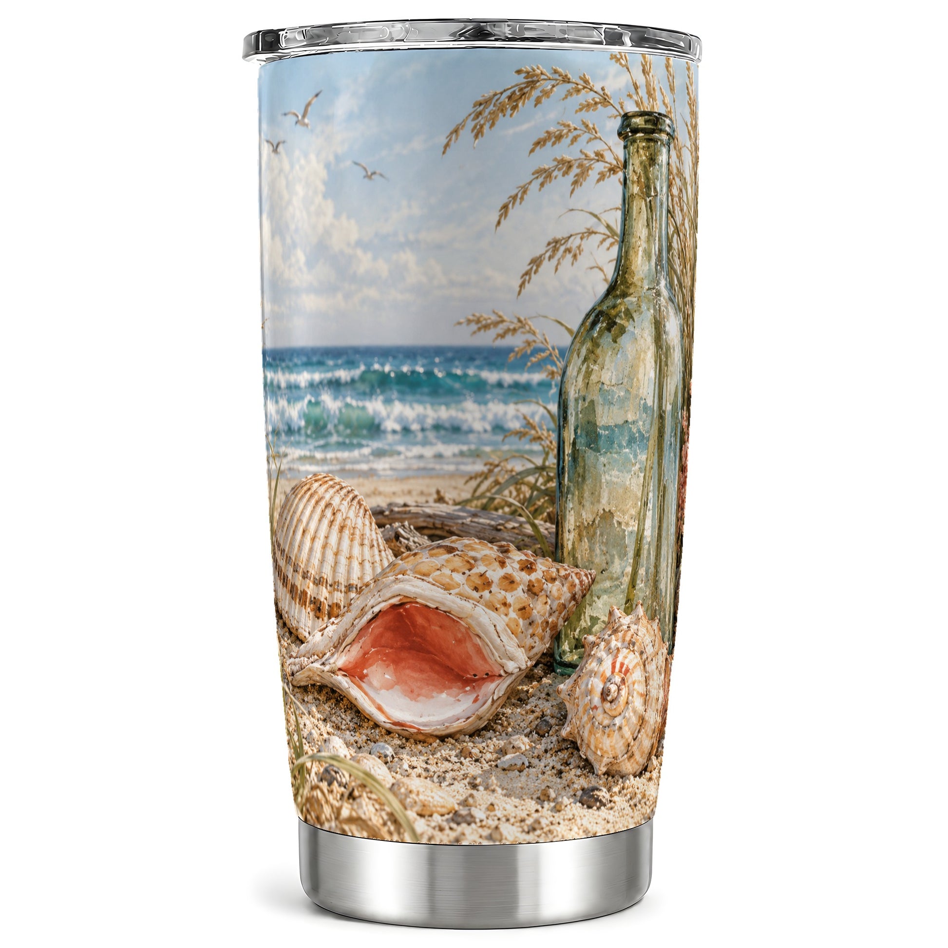 Beach Seashell Tumbler 20oz, Coastal Tumbler, Stainless Steel Travel Cup