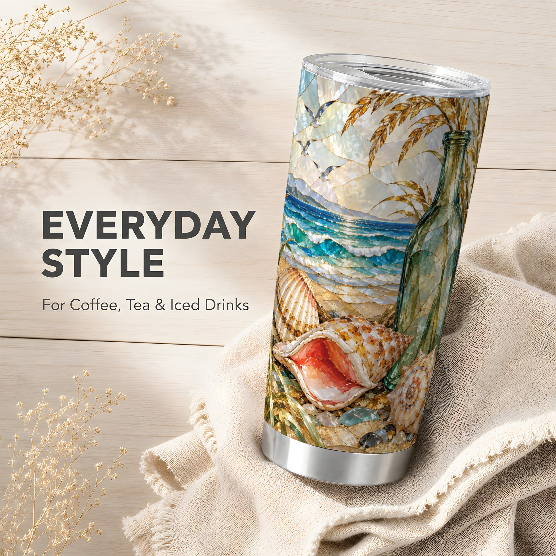 #pl[20oz|Steel] Coastal Seashell Tumbler 20oz, Ocean Tumbler, Stainless Steel Travel Cup