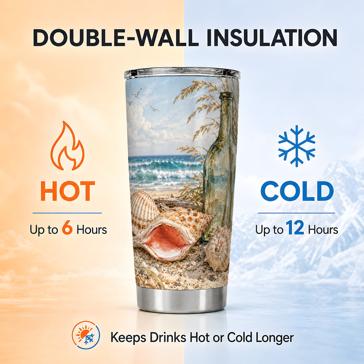 #pl[20oz|Steel] Beach Seashell Tumbler 20oz, Coastal Tumbler, Stainless Steel Travel Cup