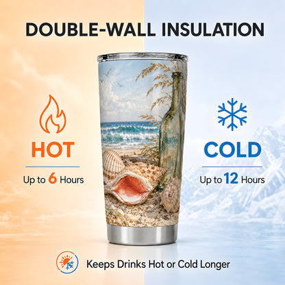 #pl[20oz|Steel] Beach Seashell Tumbler 20oz, Coastal Tumbler, Stainless Steel Travel Cup